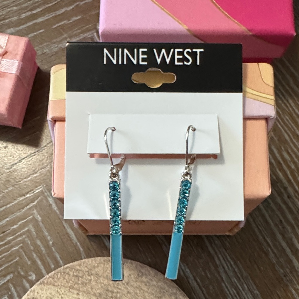 Nine West Silver and Teal Linear Earrings